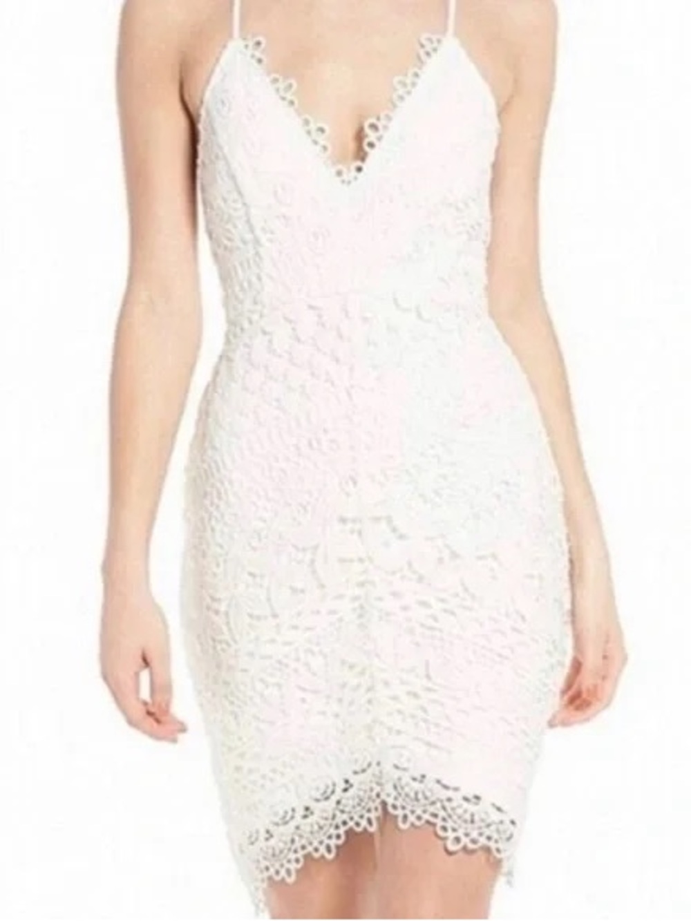 #148- ASTR Lace Spaghetti-Strap Mini‎ Dress in White